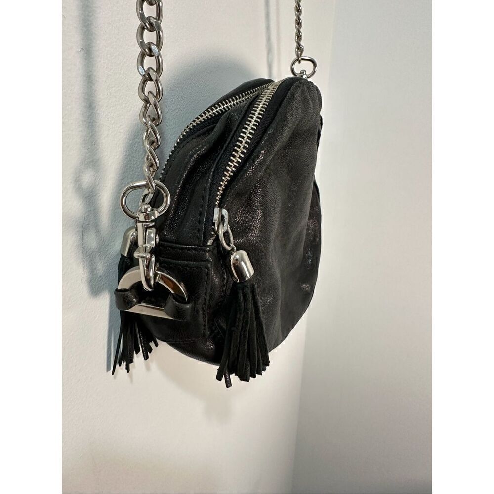 Pour la Victoire black leather round crossbody silver studded chain strap M-1162 - Picture 2 of 13